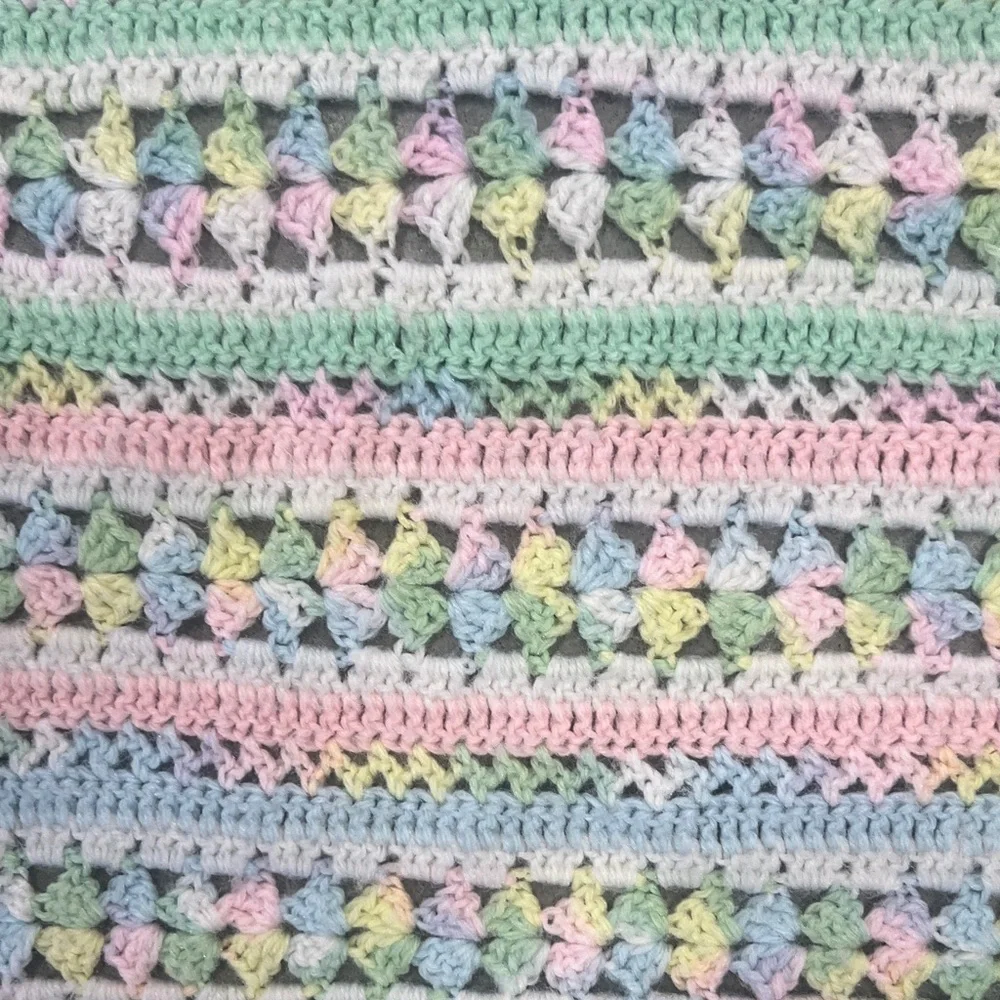 Vintage Crochet Baby Blanket Pastel Handmade Afghan 42x28